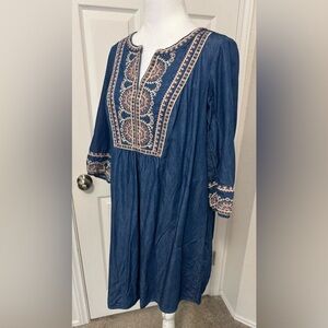 J. Jill Denim Embroidered Indigo A-Line Dress Size XSP